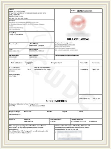 양도된 선하 증권 CWDC 베트남